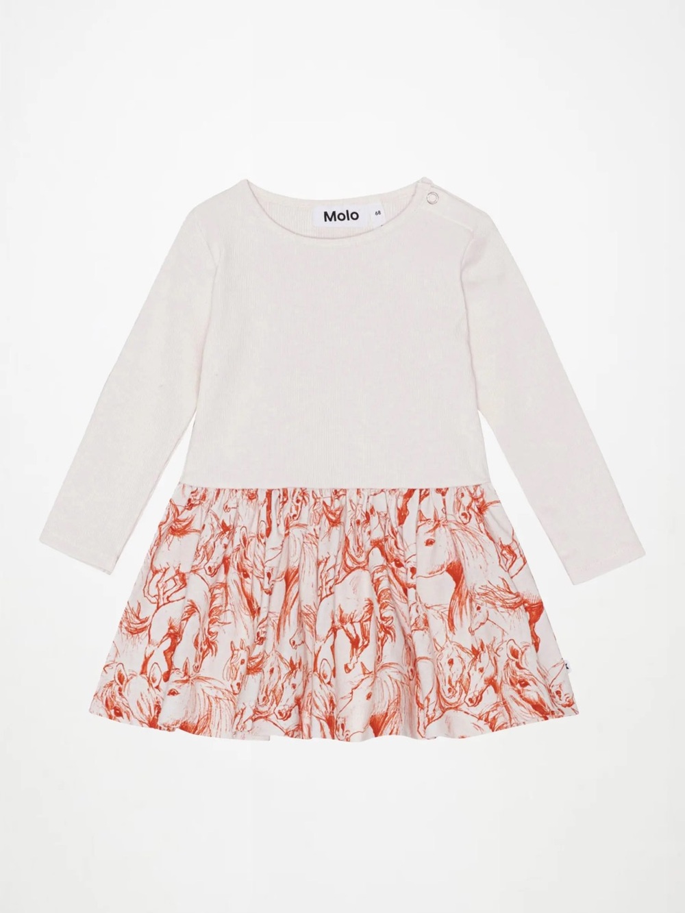 Molo Cream & Coral Horse-Print Long Sleeve Dress - 18M
